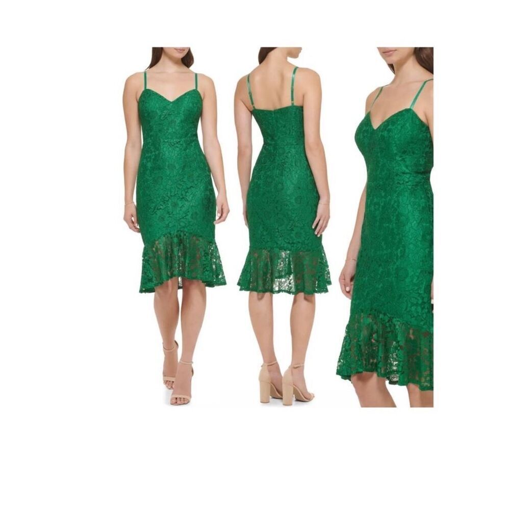 Guess Emerald Lace Spaghetti-Strap Midi Dress Sz 8 NWT